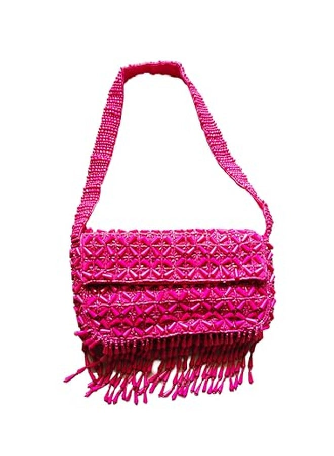 CRAFTING INFINITY حقيبة يد أنيقة وردية اللون مطرزة يدويًا من CRAFTING INFINITY، تتميز بتطريز يدوي فائق الهدوء وسلسلة كتف. - Image 4